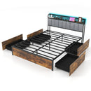 Twin/Full/Queen Bed Frame with LED Lights Upholstered Headboard and 4 Storage Drawers
