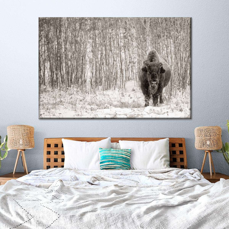 Bison In Winter Forest Wall Art