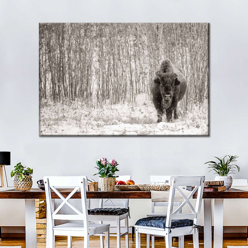 Bison In Winter Forest Wall Art