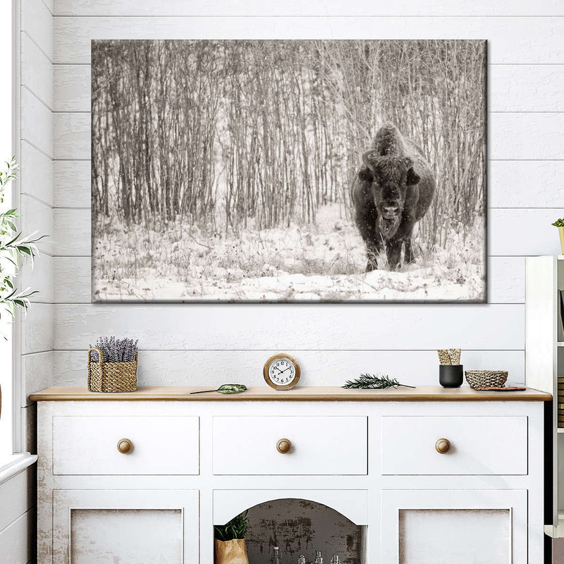 Bison In Winter Forest Wall Art