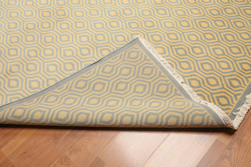 9' x 12' Hand knotted Honeycomb Wool Full Pile Area Rug Light blue Gold