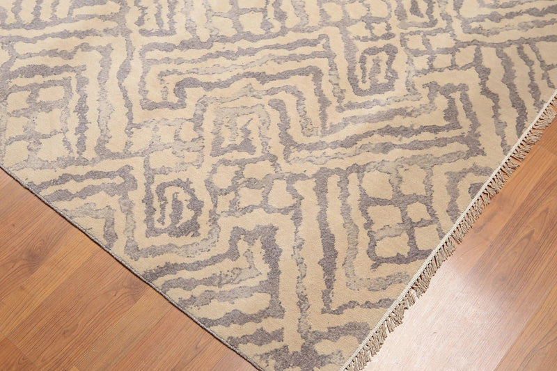 6' x 9' Hand Knotted Geometric Pattern 100% Wool Area rug Beige