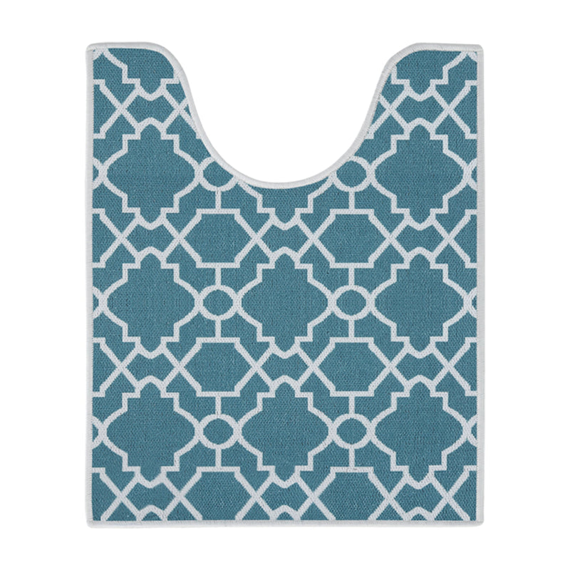 Geometric Graphic Design U Shape Bathroom Rug | 20”x24" | Teal