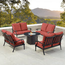 Black Aluminum Fire Table Set with Four Deep Seating Loveseats