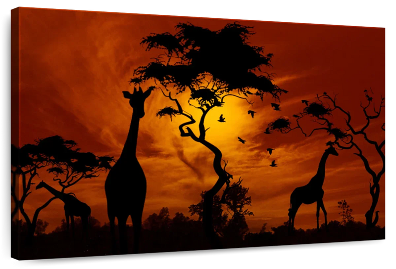 Silhouetted African Giraffes Wall Art