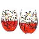Stemless Christmas Lights Wine Glass Tumblers Glasses Set Of 2 Hand Painted Wine Ornament Light Bulb by The Wine Savant