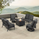 Black Aluminum Fire Table Set with Two Loveseats and Two Club Chairs