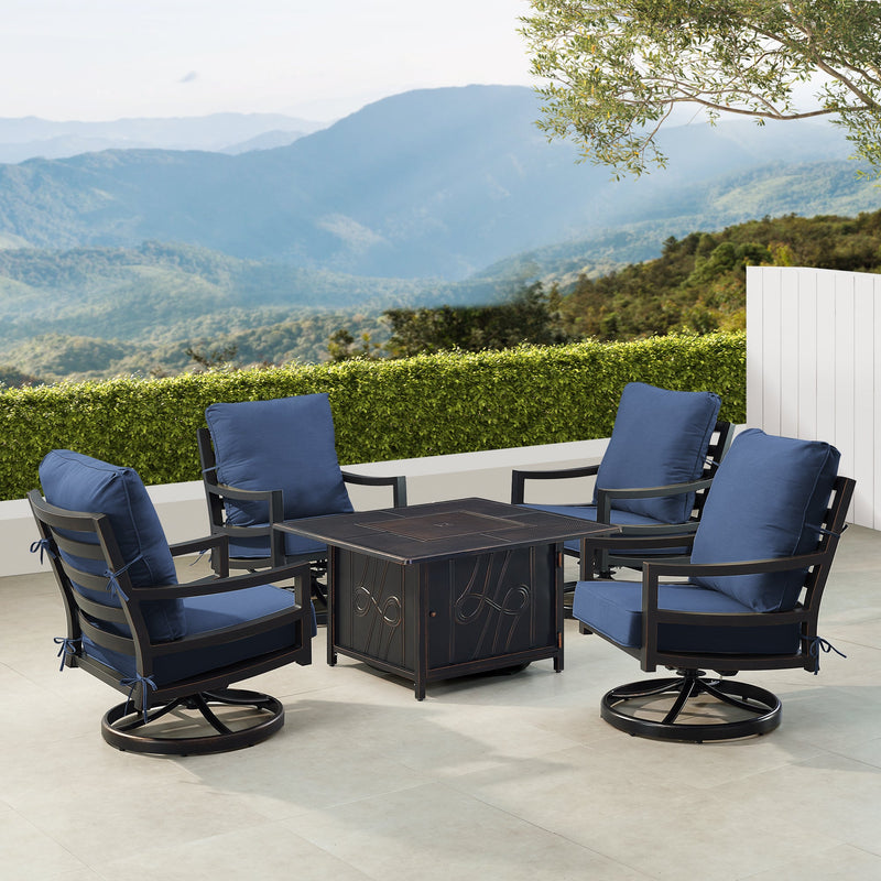 Black Aluminum Fire Table Set with Four Club Chairs