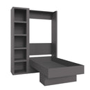 Easy-Lift Twin Murphy Wall Bed in Dark Grey with Bookshelf