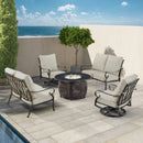 Black Aluminum Fire Table Set with Two Loveseats and Two Club Chairs