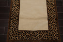3'3" x 5'3"  Handmade 100% Wool Cheetah Print Border Oriental Area Rug Ivory