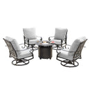 Aluminum 34-in Round Patio Fire Table Set with Swivel Rocking Chairs