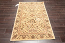 3'10" x 5'9"45-2113-IV Handmade New Zealand Wool & Silk Area Rug Tan