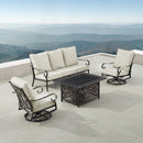 Black Aluminum Fire Table Set with Sofa and Two Club Chairs