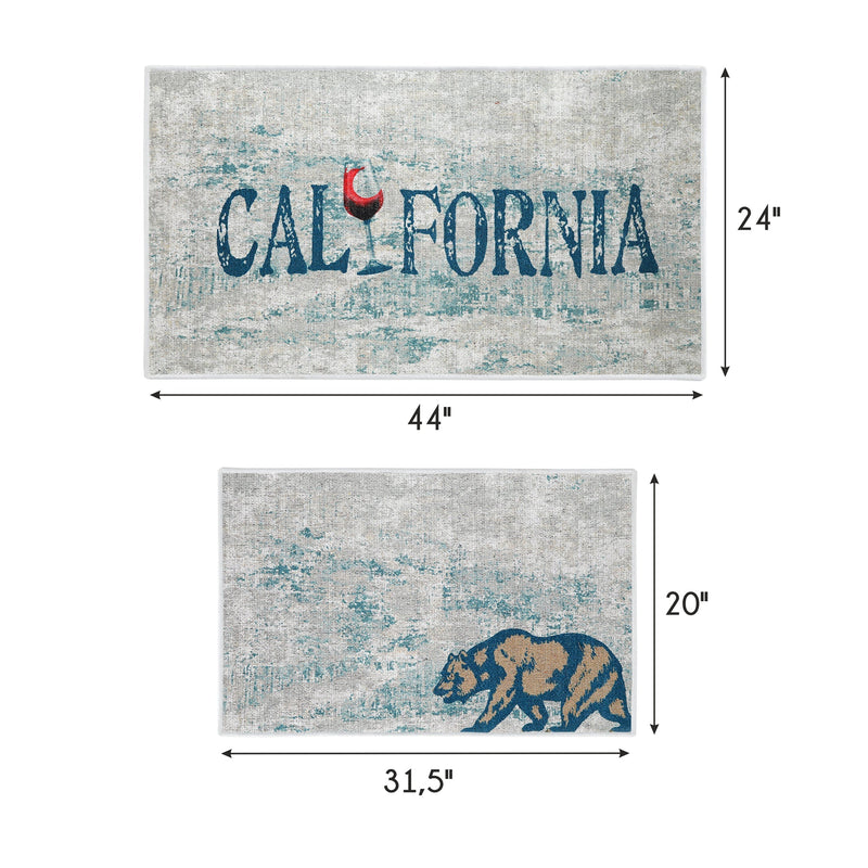 US States California Design Non Skid Washable Kitchen Runner Rugs Set of 2| 44 x 24 and 31.5 x 20 Inches Floor Mats|Blue
