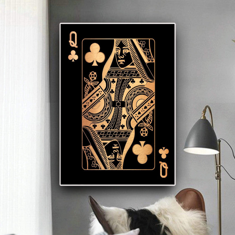 Queen of Clubs - Gold Canvas