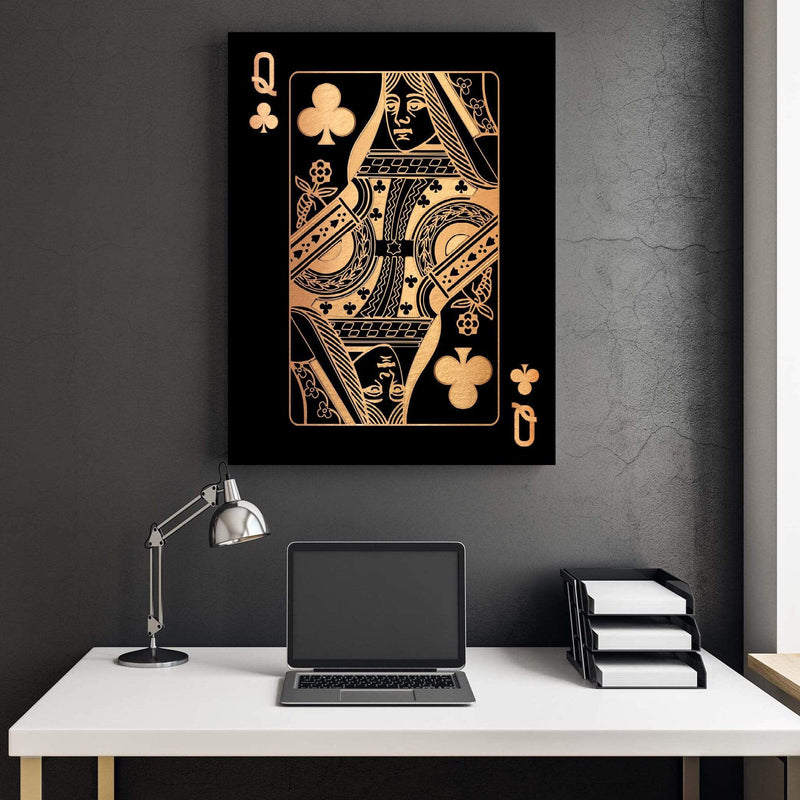 Queen of Clubs - Gold Canvas