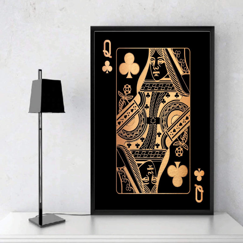 Queen of Clubs - Gold Canvas