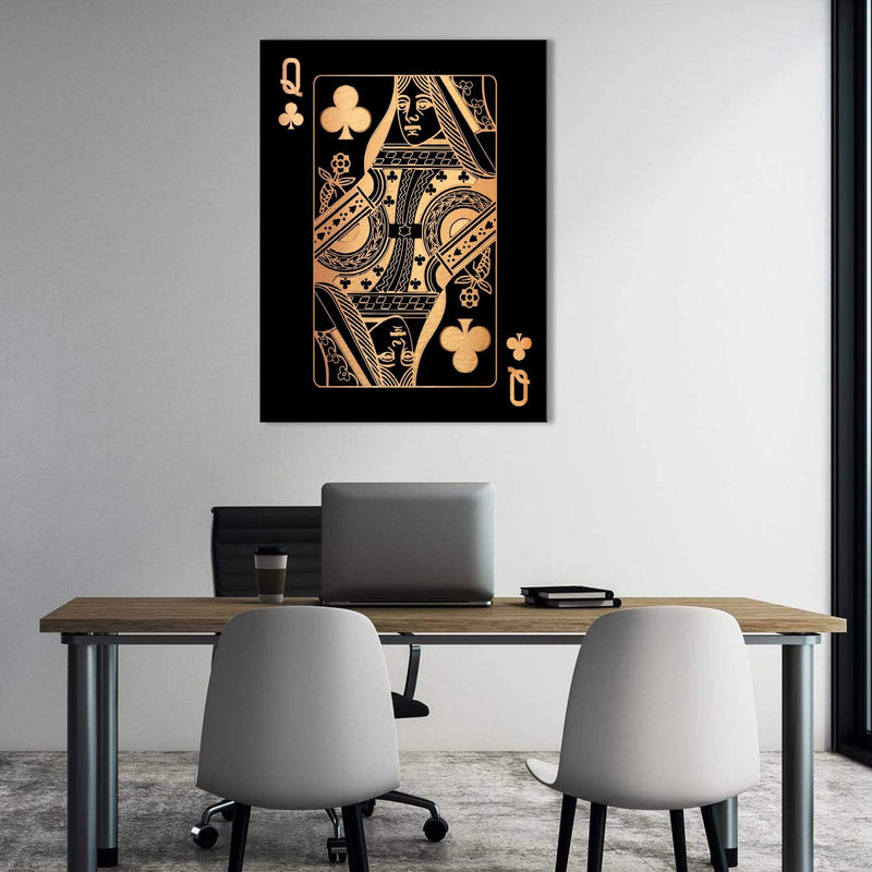 Queen of Clubs - Gold Canvas