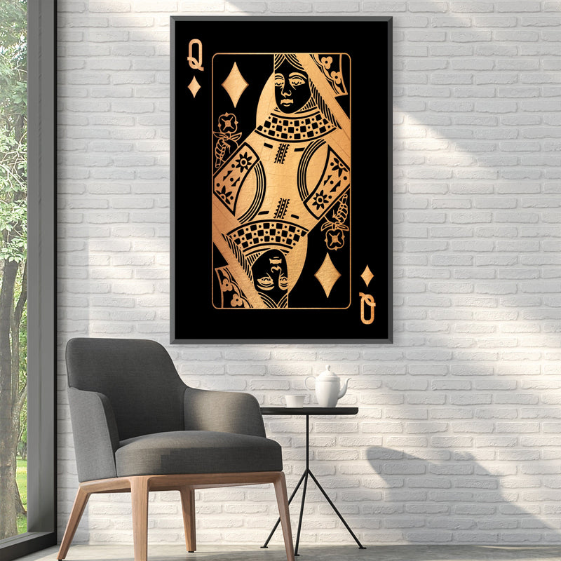 Queen of Diamonds - Gold Canvas