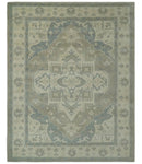 Quick Ship 10x14 Hand Knotted Medallion Beige and Charcoal Wool Area Rug by The Rug Decor