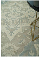 Quick Ship 10x14 Hand Knotted Medallion Beige and Charcoal Wool Area Rug by The Rug Decor