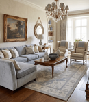 Quick Ship 10x14 Hand Knotted Medallion Beige and Charcoal Wool Area Rug by The Rug Decor