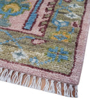 Quick Ship 2.6x8 Hand Knotted Tree of life Pink And Olive Wool Rug by The Rug Decor