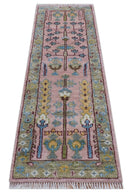 Quick Ship 2.6x8 Hand Knotted Tree of life Pink And Olive Wool Rug by The Rug Decor