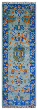 Quick Ship 2.6x8 Traditional Silver And Blue Hand Knotted Wool Rug by The Rug Decor