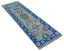 Quick Ship 2.6x8 Traditional Silver And Blue Hand Knotted Wool Rug by The Rug Decor