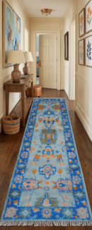 Quick Ship 2.6x8 Traditional Silver And Blue Hand Knotted Wool Rug by The Rug Decor