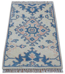 Quick Ship 2x3 Traditional Style Ivory And Blue Hand Knotted Wool Rug by The Rug Decor