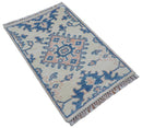 Quick Ship 2x3 Traditional Style Ivory And Blue Hand Knotted Wool Rug by The Rug Decor