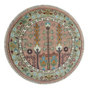 Quick Ship 4x4 Round Hand Knotted Pink and Olive Tree of life Wool Rug by The Rug Decor