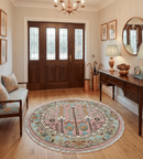 Quick Ship 4x4 Round Hand Knotted Pink and Olive Tree of life Wool Rug by The Rug Decor