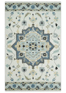 Quick Ship 5x8 Ivory And Blue Medallion Design Hand Tufted Wool Rug by The Rug Decor