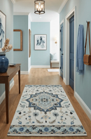 Quick Ship 5x8 Ivory And Blue Medallion Design Hand Tufted Wool Rug by The Rug Decor