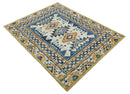 Quick Ship 6x9 Hand Tufted Southwestern Blue And Beige Wool Rug by The Rug Decor