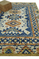 Quick Ship 6x9 Hand Tufted Southwestern Blue And Beige Wool Rug by The Rug Decor