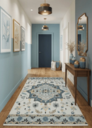 Quick Ship 6x9 Ivory And Blue Medallion Design Hand Tufted Wool Rug by The Rug Decor