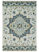 Quick Ship 6x9 Ivory And Blue Medallion Design Hand Tufted Wool Rug by The Rug Decor