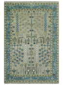 Quick Ship 6x9 Tree of life Beige And Blue Wool Rug