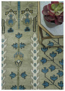 Quick Ship 6x9 Tree of life Beige And Blue Wool Rug