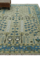 Quick Ship 6x9 Tree of life Beige And Blue Wool Rug
