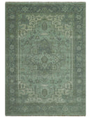 Quick Ship 7x10 Traditional Green And Gray Hand Knotted Wool Rug