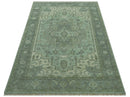 Quick Ship 7x10 Traditional Green And Gray Hand Knotted Wool Rug