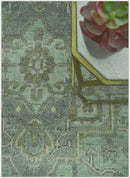 Quick Ship 7x10 Traditional Green And Gray Hand Knotted Wool Rug