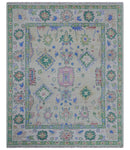 Quick Ship 8x10 Modern Oushak Design Beige And Blue Hand Knotted Rug