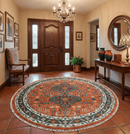 Quick Ship 8x8 Round Rust and Brown Traditional Oriental Hand Knotted Area Rug by The Rug Decor